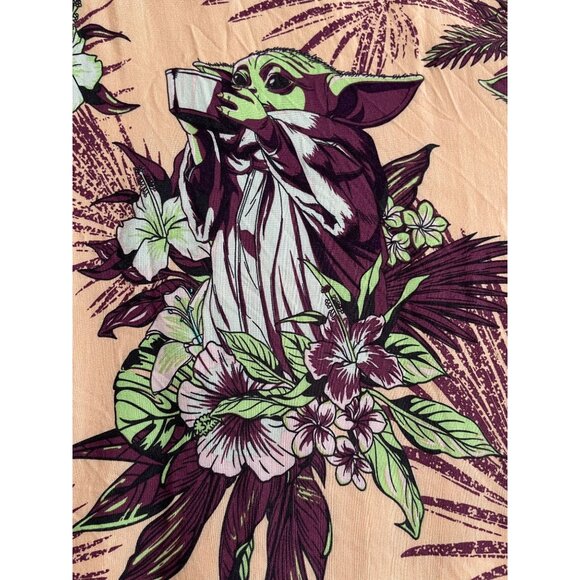 Star Wars Mens XL Hawaiian Shirt Grogu Baby Yoda Floral Print Peach & Green - Picture 8 of 8